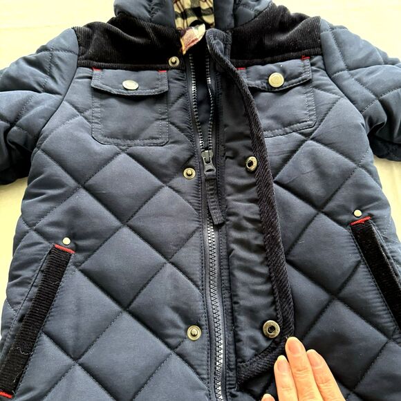 Infant Snow Suit Rothschild Navy Blue Quilted Fleece Lined Hooded Size 12M NWT - Picture 4 of 5